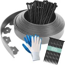 Bordure de Jardin en Plastique, 20M avec 100 Piquets d'ancrage et 1 Paire de Gants, Hauteur 5cm, Bordure de Jardin Flexible, Bordure Jardin