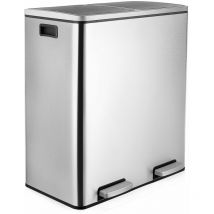 Double Poubelle Compartiment 2 x 30L, avec 15 Sacs Poubelles, Poudales en Metal,Fermeture en Douceur, Argent et Noir - Liferun
