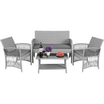 LIFERUN Ensemble de Salon de Jardin Extérieur,4 pièces,1 x canapé double + 2 x fauteuils simples + 1 x table basse + 3 x coussins d'assise, mobilier