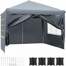 Gazebo 3 x 3 m Tenda Pieghevole Impermeabile Stabile Resistente all'inverno Tenda da Giardino Tenda da Festa Tenda Pop-up Tenda Pieghevole (Grigio)