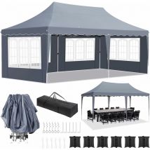 Liferun - Gazebo 3x6 Pieghevole Impermeabile, Gazebo da Giardino con 4 Pareti Laterali, con 12 Chiodi Rettificati, 6 Corde e 6 Sacchi di Sabbia,
