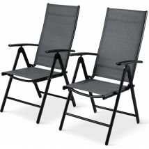 Lot de 2 chaises de jardin pliables en aluminium à dossier haut avec dossier réglable en 7 positions, jusqu'à 120 kg, légères, pour balcon, salle à