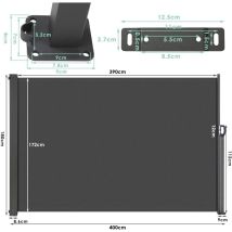 Liferun - Store Latéral, Auvent Latéral Extensible,paravent Exterieur Retractable,brise Vue,coupe-vent,imperméable,protection Solaire,gris (180 X 400 