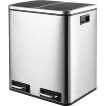 LIFERUN Pattumiera 2 Scomparti, 2 x 15 L Cestino per Rifiuti Raccolta Differenziata in Metallo con Secchi interni, Pedali e Coperchi a Chiusura