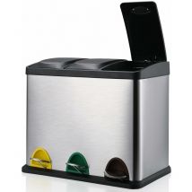LIFERUN Pattumiera a 3 scomparti, 3 x 8 l, pattumiera da 24 litri, in acciaio inox con coperchio, secchio interno rimovibile, pattumiera a pedale per
