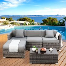LIFERUN Salon de Balcon en Rotin,Ensemble Meubles de Jardin en Rotin PE,Ensemble de Mobilier de Terrasse,Ensemble de Canapés en Rotin Avec Coussins