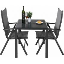 Liferun - Set Tavolo e Sedie da Giardino 3 pezzi, Set di mobili da Balcone in Alluminio, 75x75x72 cmTavolo + 2 Sedia Pieghevole con Schienale Alto