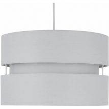 First Choice Lighting - Light Grey Layered Easy Fit Drum Light Shade - Light grey cotton