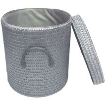 Topfurnishing - Strong Woven Round Lidded Laundry Storage Basket Bin Lined pvc Handle [Dark Grey,Extra Large 40 x 43 cm] - Dark Grey