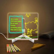 Light up Memo,LED Message Board with 7 Colors Pen/Stand,Acrylic Board 20x20CM,Acrylic Dry Erase Board,Desktop Note Memo Illuminated Wordpad,Arts