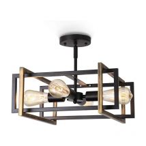 Lightess - Plafonnier Industriel 4 Lumières E27, Noir Marron