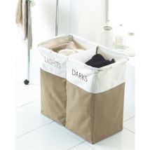 Lights and Darks Laundry Hamper Basket Natural Dual Compartment Storage