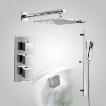 Nes Home - Lilly 3 Dial 3 Way Square Concealed Thermostatic Mixer Valve, Slider Rail, Square Handset, Bath Filler & Shower Head Chrome