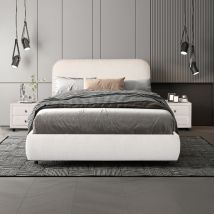 Mobilier Deco - line - Lit double en tissu beige avec coffre 140x190 cm