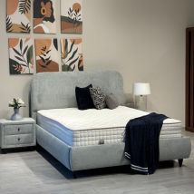 Mobilier Deco - line - Lit double en tissu gris avec coffre 180x200 cm