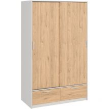 Line Wardrobe with 2 Doors + 2 Drawers in White and Jackson Hickory Oak