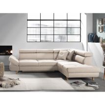 Bestmobilier - Linea - ecksofa rechts mit schlaffunktion - 5 sitzplätze - mit kopfstützen - beige