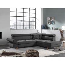 Bestmobilier - Linea - ecksofa rechts mit schlaffunktion - 5 sitzplätze - mit kopfstützen - dunkelgrau