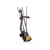 Cruccolini - Set Attrezzi Da Camino Ribattino Ferro Battuto Cm.23x29x70h Accessori Caminetto
