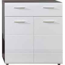 Ebuy24 - LineGD Armoire à chaussures, 2 portes, 1 tiroir, argent fumé, blanc brillant.
