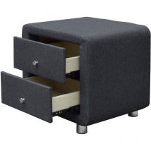 Linen Fabric 2 Drawer Bedside Table in Grey