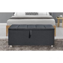 Linen Fabric Ottoman Blanket Box in Grey