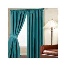 Linens Limited - Faux Silk Thermal Blackout Pencil Pleat Curtains, Teal, 46 x 54 Inch