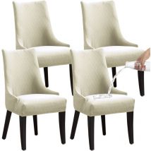 Linguistic wasserdichte, einziehbare stuhlhülle, 4 stück - beige-weiss, universelle Stuhlhusse, modern und langlebig, geeignet für Zuhause, Hotel,