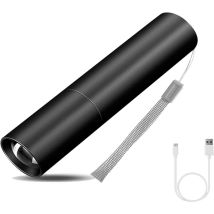 WAY - Linterna led recargable por usb, linterna impermeable con 3 modos de iluminación, mini linterna de bolsillo con zoom de alta potencia, linterna