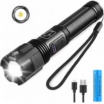 Er-siice - Linterna led XHP50 de 3000 lúmenes con batería recargable 18650, 3800 mAh, zoom, resistente al agua y 5 modos de brillo, ideal para