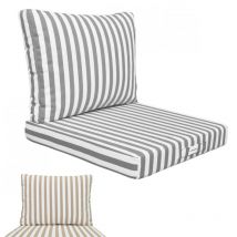 Kit de coussins pour salon de jardin déhoussables - 50 x 50 cm - Rayé gris - Linxor