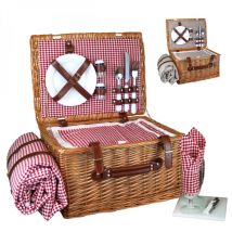 Panier de pique-nique isotherme avec nappe et accessoires - 2 personnes - Rouge - Linxor