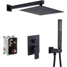Galozzoit - Système de Douche Noir, 10in Ensemble de Douche avec Douchette à Mains, Set de Douche Encastré pour Salle de Bains-RAPANDA