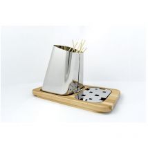 Lisa - Porta spiedini Gran Sasso Plus acciaio inox lucido base legno di faggio