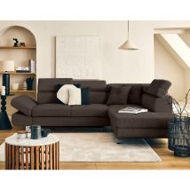 Bestmobilier - Lisbona - canapé d'angle droit 5 places convertible avec têtières en velours côtelé