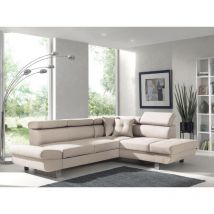 Bestmobilier - Lisbona – ecksofa rechts mit schlaffunktion – 5-sitzer – mit kopfstützen - beige
