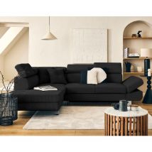 Bestmobilier - Lisbona - Links 5 Plätze Schlaffunktion Mit Kopfstützen Aus Cordstoff - Schwarz