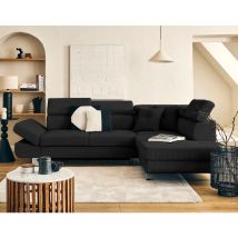 Bestmobilier - Lisbona - rechts 5 plätze schlaffunktion mit kopfstützen aus cordstoff - schwarz