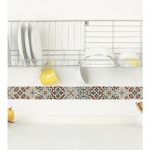 Listel adhésif décoratif 5x180cm, carreau de ciment gris et rouge bordeaux chic. Autocollant chic et tendance.