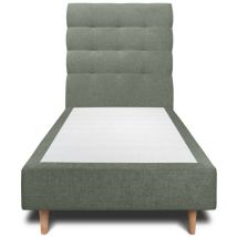 Lit 90x190cm avec tête de lit capitonnée tissu et sommier tapissier vert - Hauteur totale : 35cm