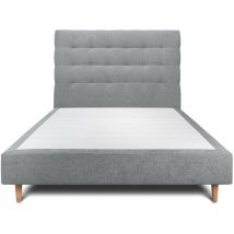 Lit 135x190cm avec tête de lit capitonnée tissu et sommier tapissier gris anthracite - Hauteur totale : 35cm