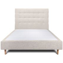 Lit 150x200cm avec tête de lit capitonnée tissu et sommier tapissier Beige clair - Hauteur totale : 35cm
