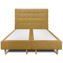 Lit 200x200cm avec tête de lit capitonnée tissu et double sommier tapissier jaune - Hauteur totale : 35cm