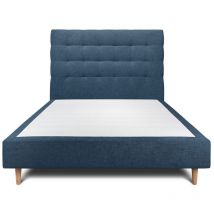 Lit 160x200cm avec tête de lit capitonnée tissu et sommier tapissier Bleu - Hauteur totale : 35cm