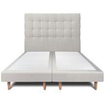 Lit 180x200cm avec tête de lit capitonnée velours et double sommier tapissier gris clair Hauteur totale : 29cm