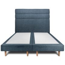 Lit 180x200cm avec tête de lit lignes bouclette et double sommier tapissier Bleu Hauteur totale : 29cm