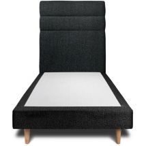 Lit 90x200cm avec tête de lit lignes bouclette et sommier tapissier Noir - Hauteur totale : 29cm
