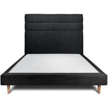 Lit 140x200cm avec tête de lit lignes bouclette et sommier tapissier Noir - Hauteur totale : 29cm
