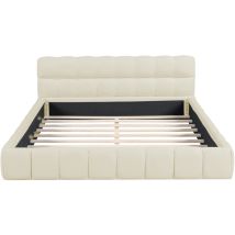 Lit 140 X 190 Avec Tête De Lit Et Sommier, Lit Double Rembourré Lit Au Sol, Cadre De Lit 140x190 Avec Sommier À Lattes, Lit 2 Personnes Moderne Pour 