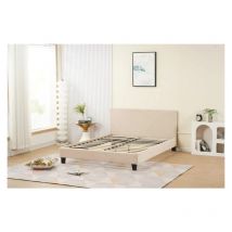 Bysommiflex - Lit 140x190 cm avec tête de lit tapissé en tissu et sommier en kit beige